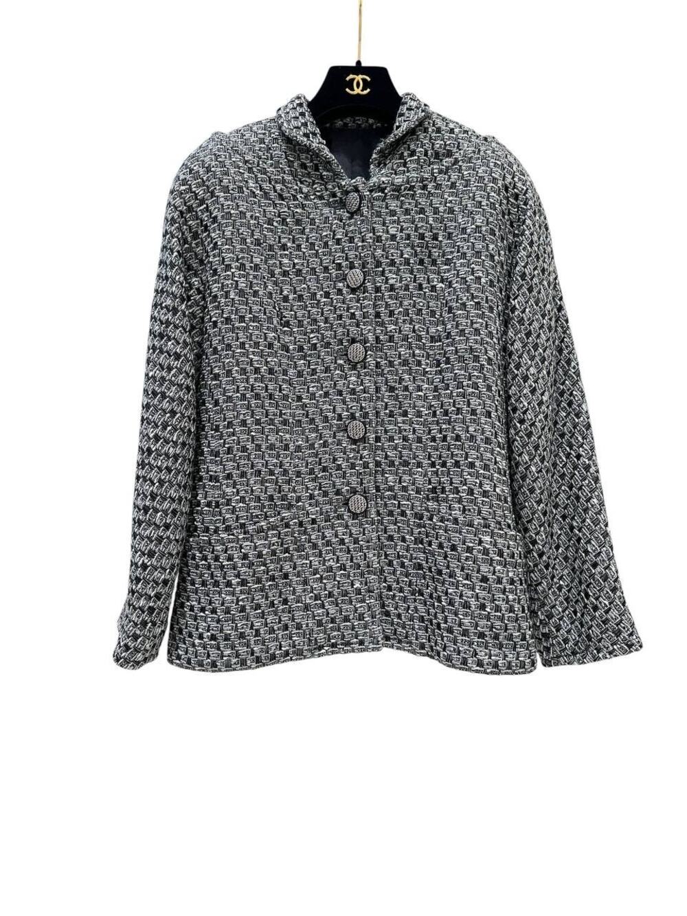 Chanel 2013 Black White Silver Lurex Tweed Jacket - Size S